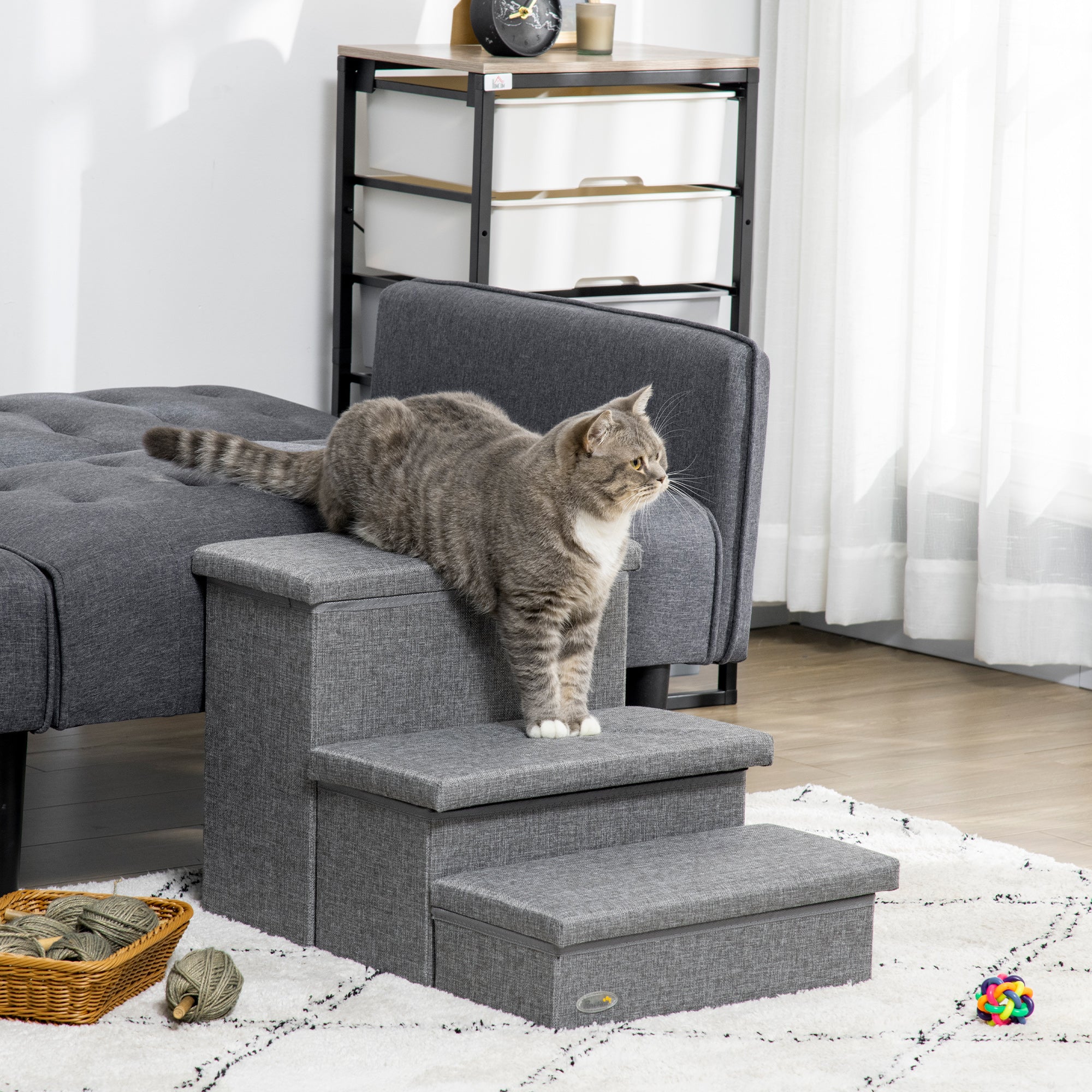 3-Step Pet Stairs with Storage for Small Dogs & Cats - Grey