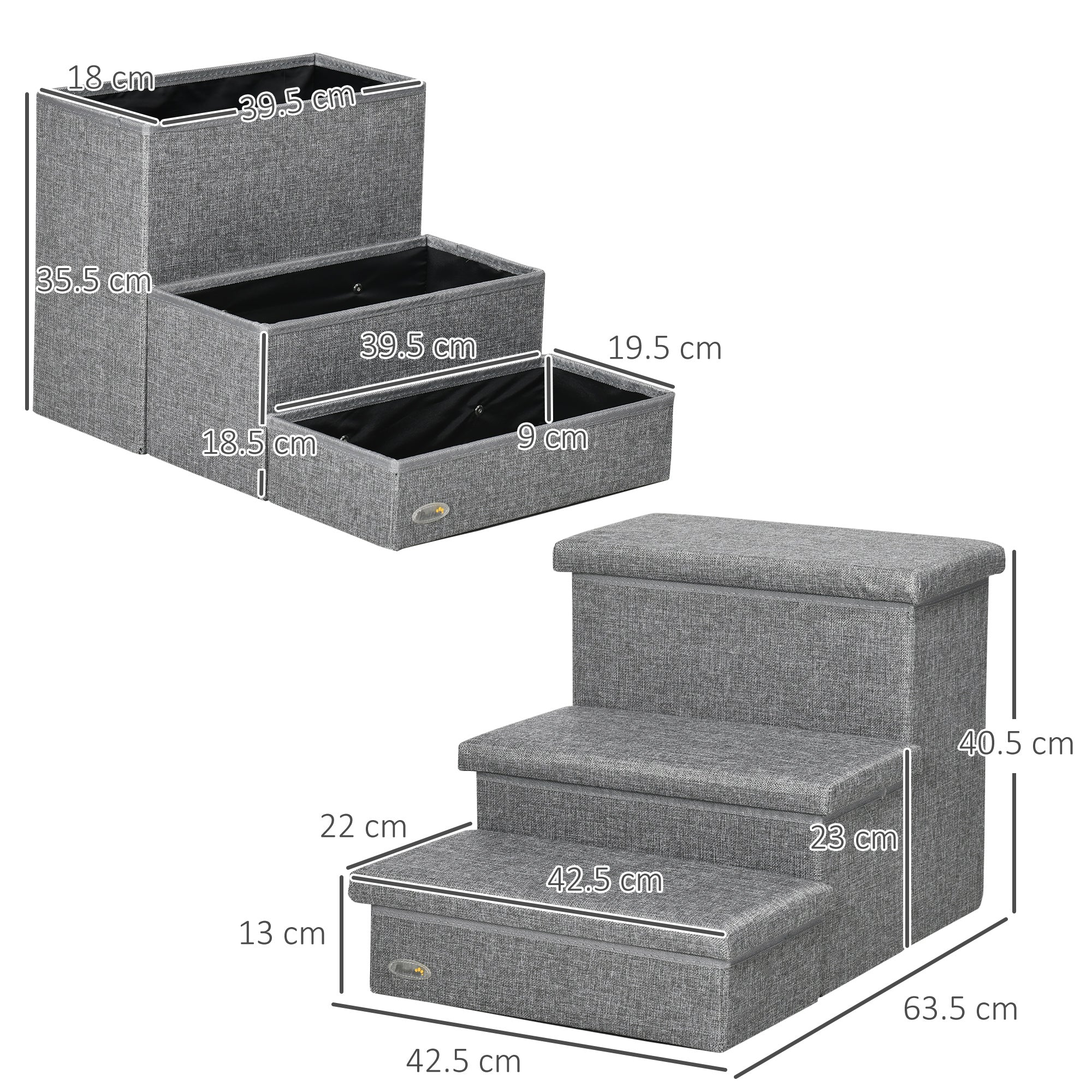 3-Step Pet Stairs with Storage for Small Dogs & Cats - Grey
