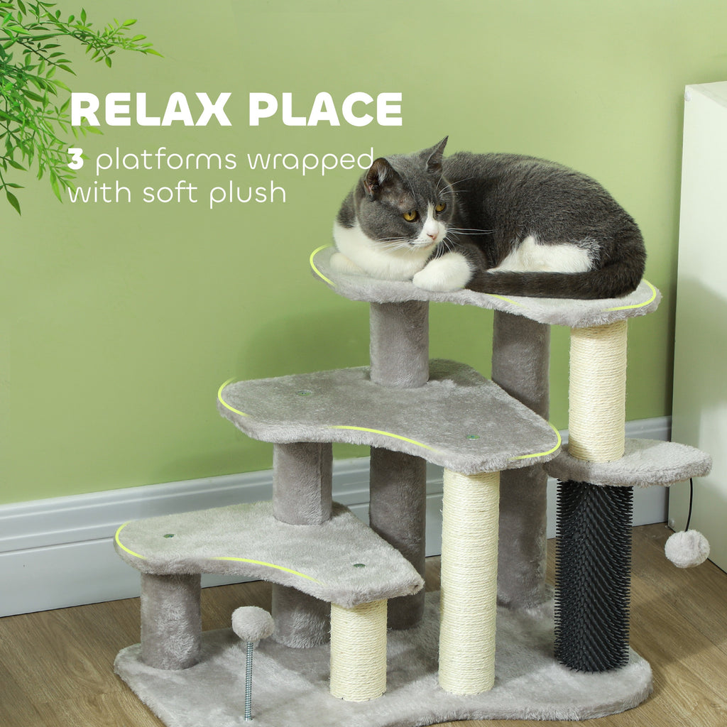 2-in-1 Cat Tree, Pet Stairs W/ Scratching Post, Toy Balls, For Bed, Sofa, Couch, Light Grey