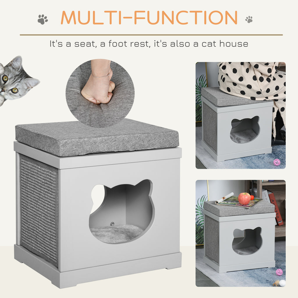 Cat House Bed Kitten Cave Cube Indoor For Small Pet With Removable Sisal Scratching Pads Soft Cushions