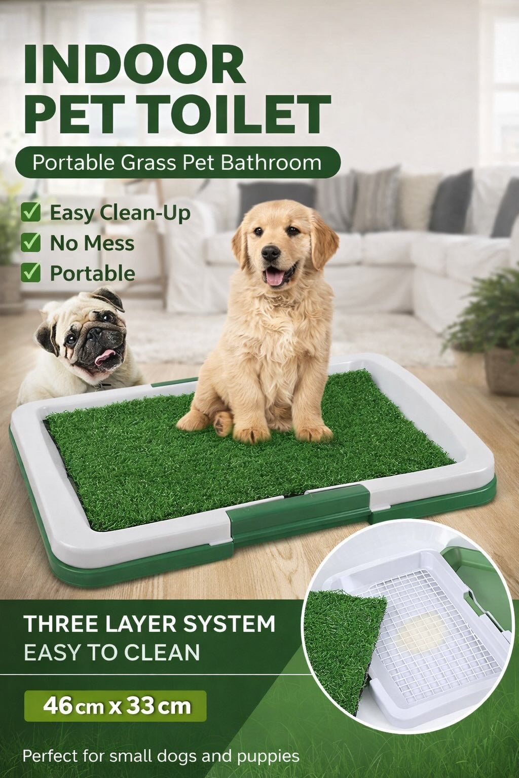 CalmPaws™ Indoor Dog Potty Training Mat – Grass Loo Tray for Puppies & Dogs