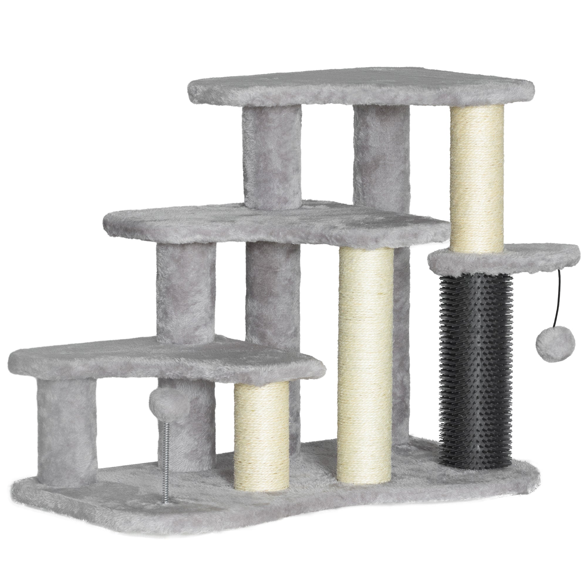 2-in-1 Cat Tree, Pet Stairs W/ Scratching Post, Toy Balls, For Bed, Sofa, Couch, Light Grey